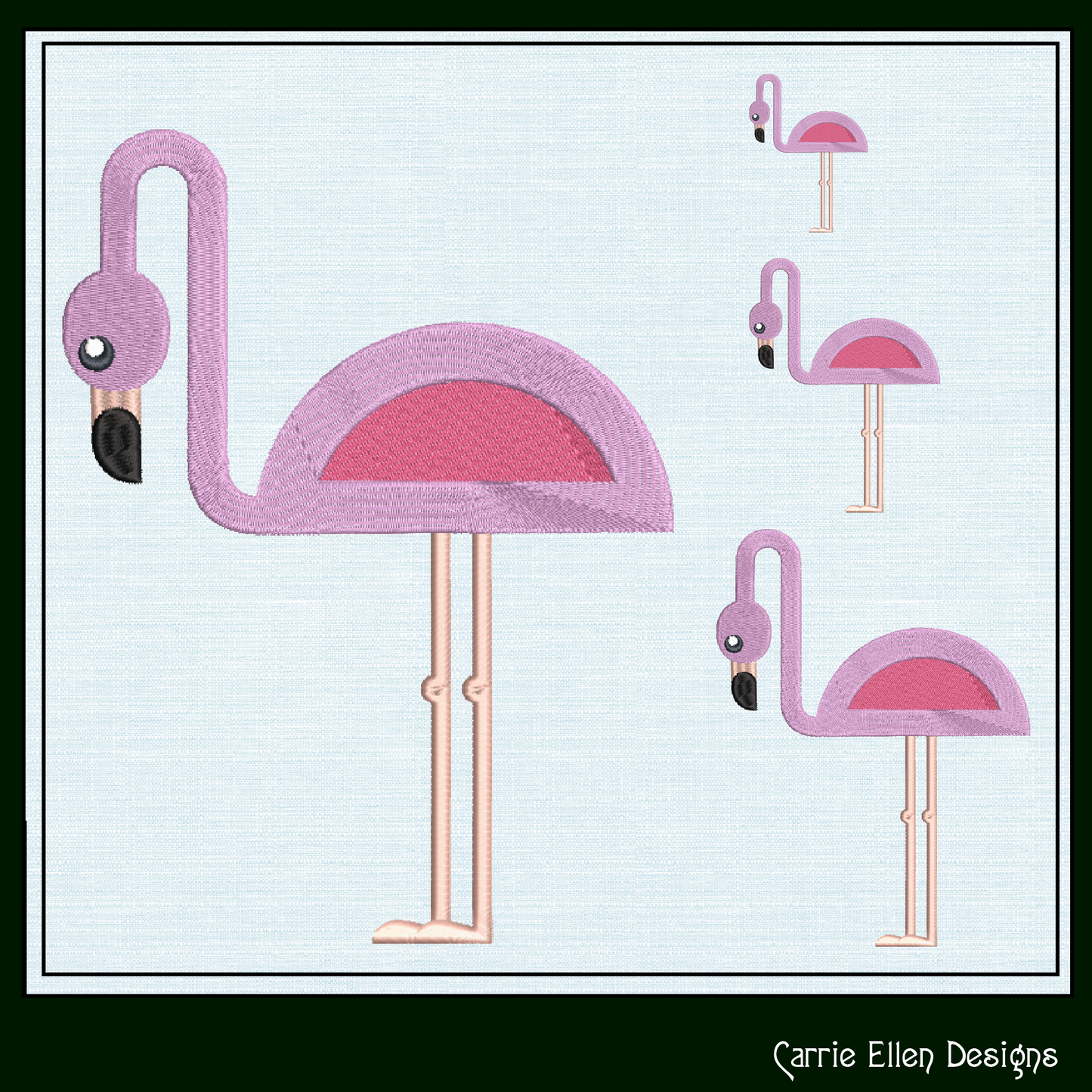 Flamingo Machine Embroidery Design – Quirky Pink Bird, Whimsical Flamingos, 4 Sizes (2128)