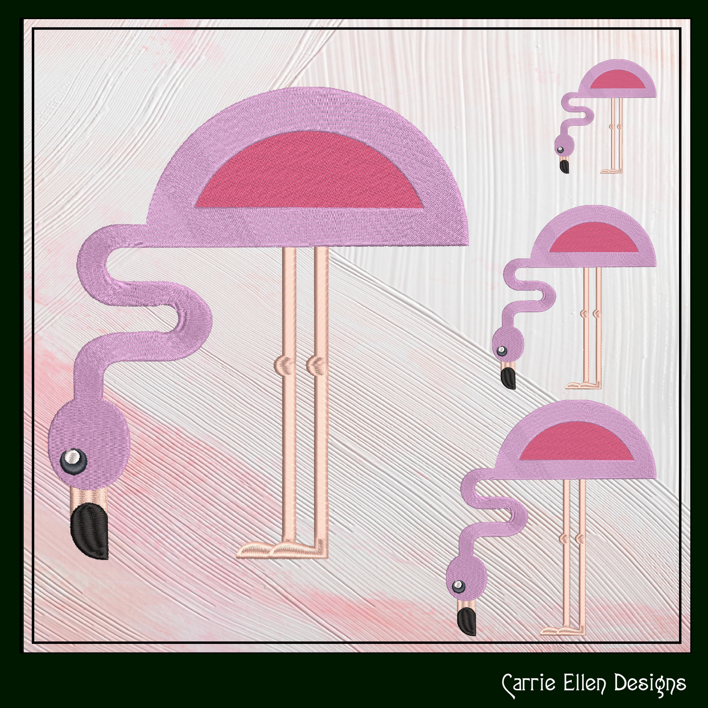 Flamingo Machine Embroidery Design – Quirky Pink Bird, Whimsical Flamingos, 4 Sizes (2129)