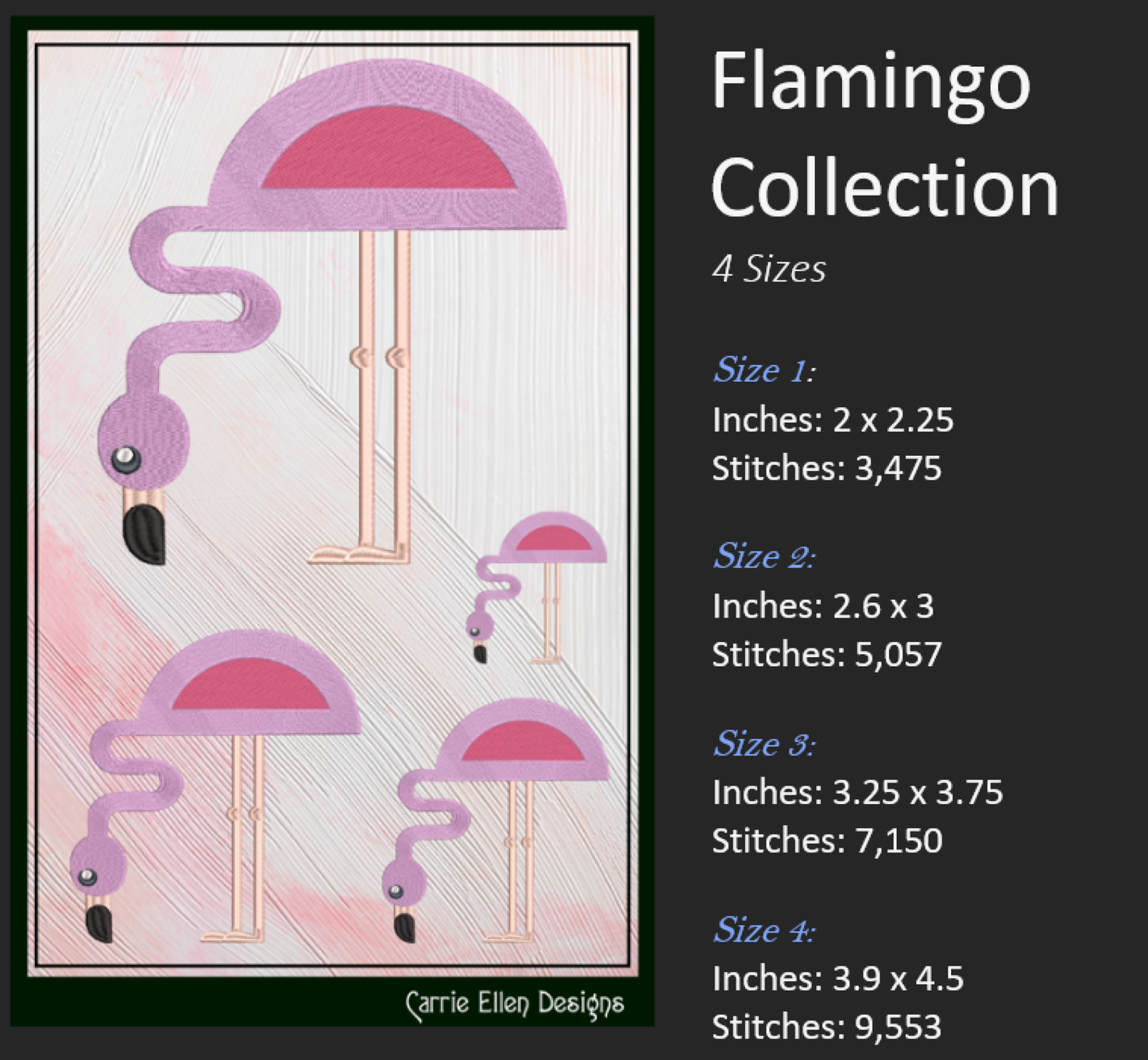 Flamingo Machine Embroidery Bundle – Quirky Pink Bird Designs, Set of 6 Whimsical Flamingos, 4 Sizes Each (2137)