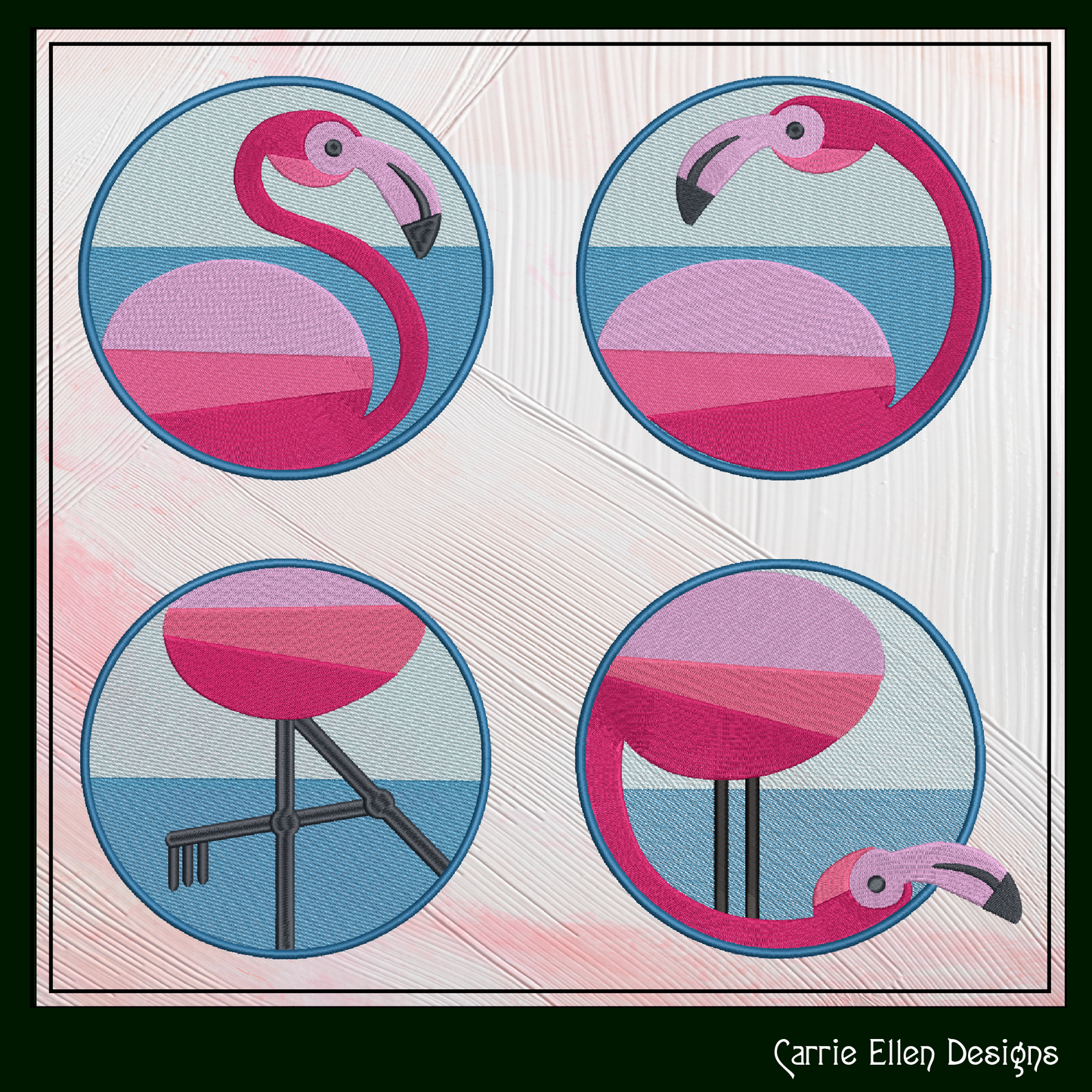 Flamingo Machine Embroidery Design Bundle – Artistic Pink Bird Patterns, 4 Flamingo Designs, 4 Sizes Each (2136)