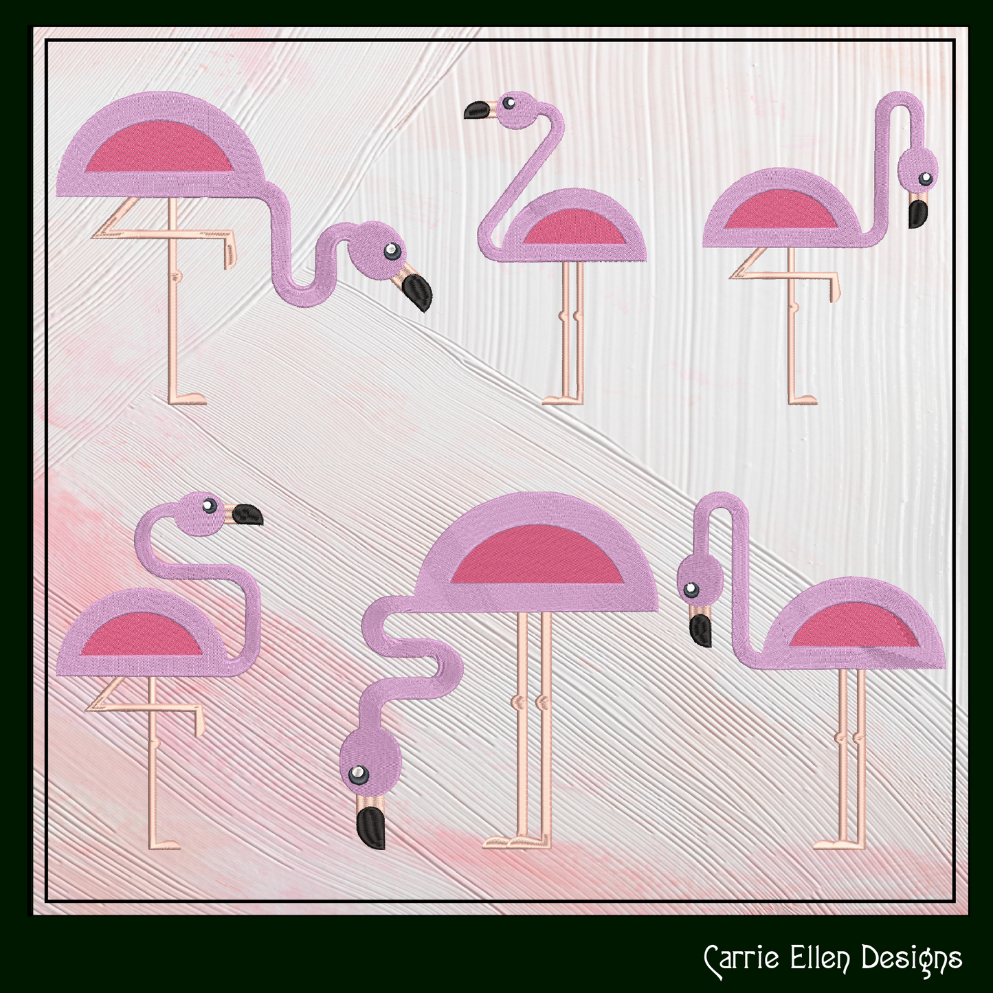 Flamingo Machine Embroidery Bundle – Quirky Pink Bird Designs, Set of 6 Whimsical Flamingos, 4 Sizes Each (2137)