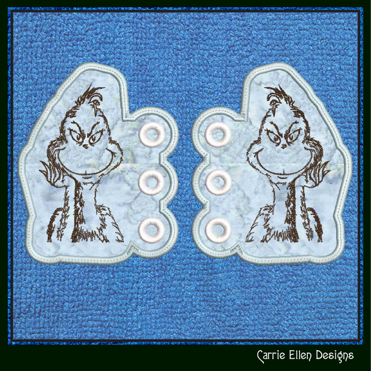 Grinch ITH Shoe Wing Embroidery Design – Christmas Shoe Charms for Shoes and Boots – 4x4 & 5x7 Hoop (2138)