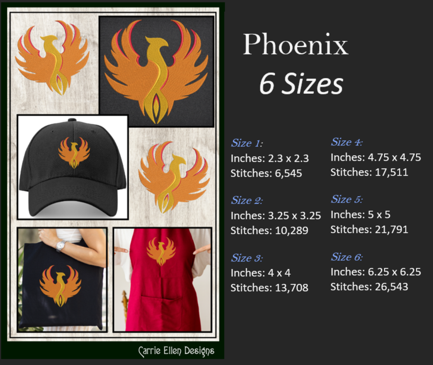 Phoenix Machine Embroidery Design – Majestic Fantasy Bird Pattern, 6 Sizes (2145)