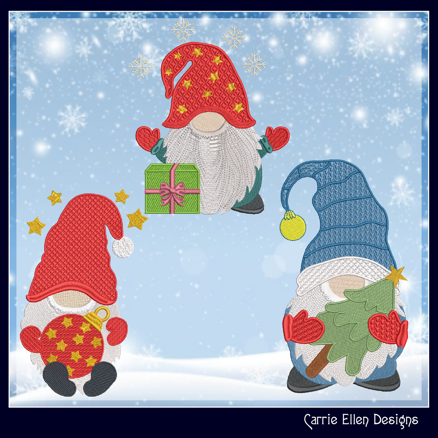 Christmas Gnome Machine Embroidery Design Bundle – 3 Festive Holiday Gnome Patterns, 6 Sizes Each (2150)