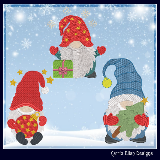 Christmas Gnome Machine Embroidery Design Bundle – 3 Festive Holiday Gnome Patterns, 6 Sizes Each (2150)