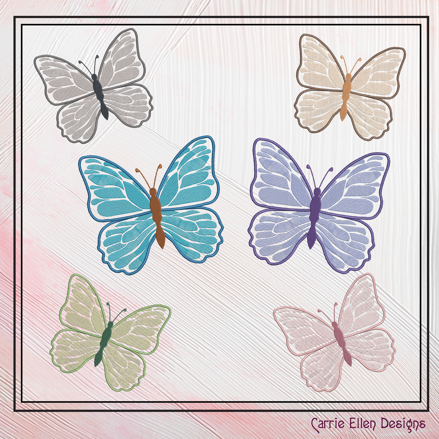 Butterfly Machine Embroidery Design, Light Density Fill Monarch Butterflies, Garden Insect Embroidery Designs, 6 Sizes (2167)