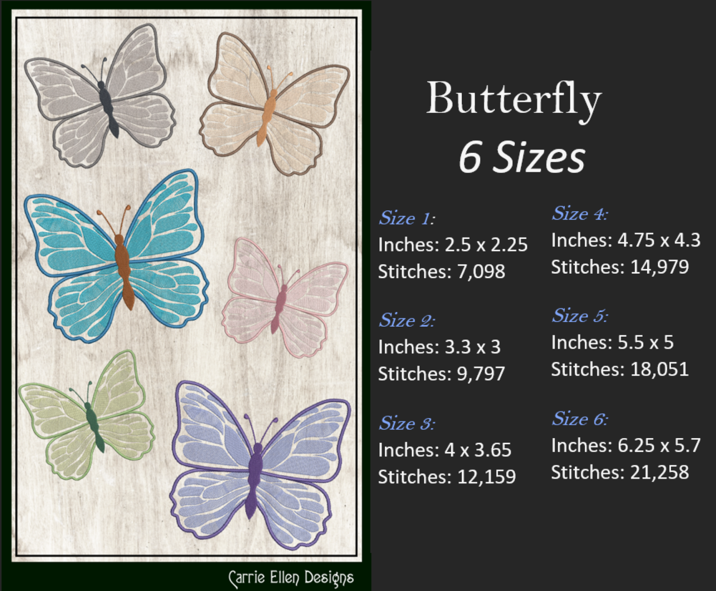 Butterfly Machine Embroidery Design, Light Density Fill Monarch Butterflies, Garden Insect Embroidery Designs, 6 Sizes (2167)