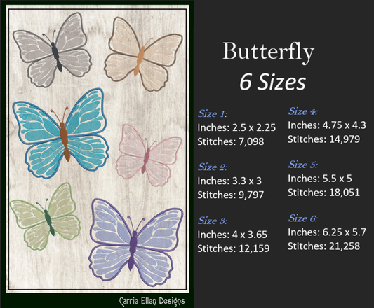 Butterfly Machine Embroidery Design, Light Density Fill Monarch Butterflies, Garden Insect Embroidery Designs, 6 Sizes (2167)