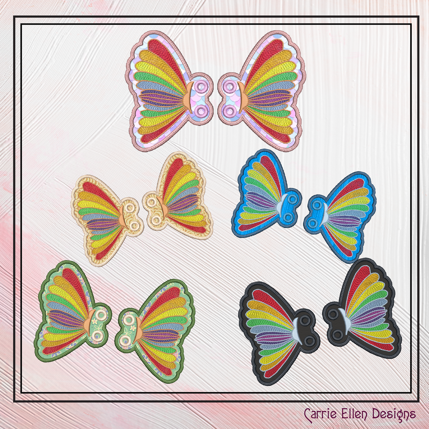 Butterfly Shoe Wing Machine Embroidery Design – Rainbow Bow Tie In The Hoop Shoelace Charms for Shoes and Boots – 4x4 & 5x7 Hoop (2175)