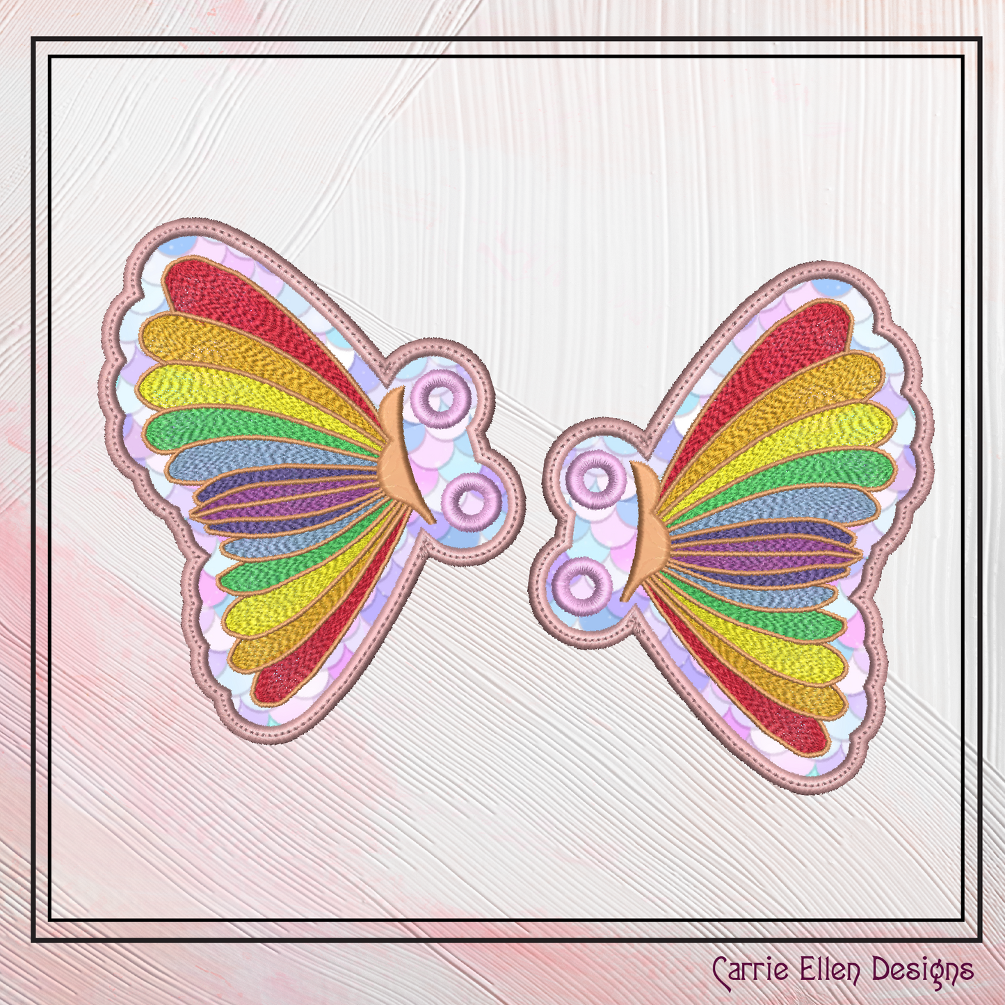 Butterfly Shoe Wing Machine Embroidery Design – Rainbow Bow Tie In The Hoop Shoelace Charms for Shoes and Boots – 4x4 & 5x7 Hoop (2175)