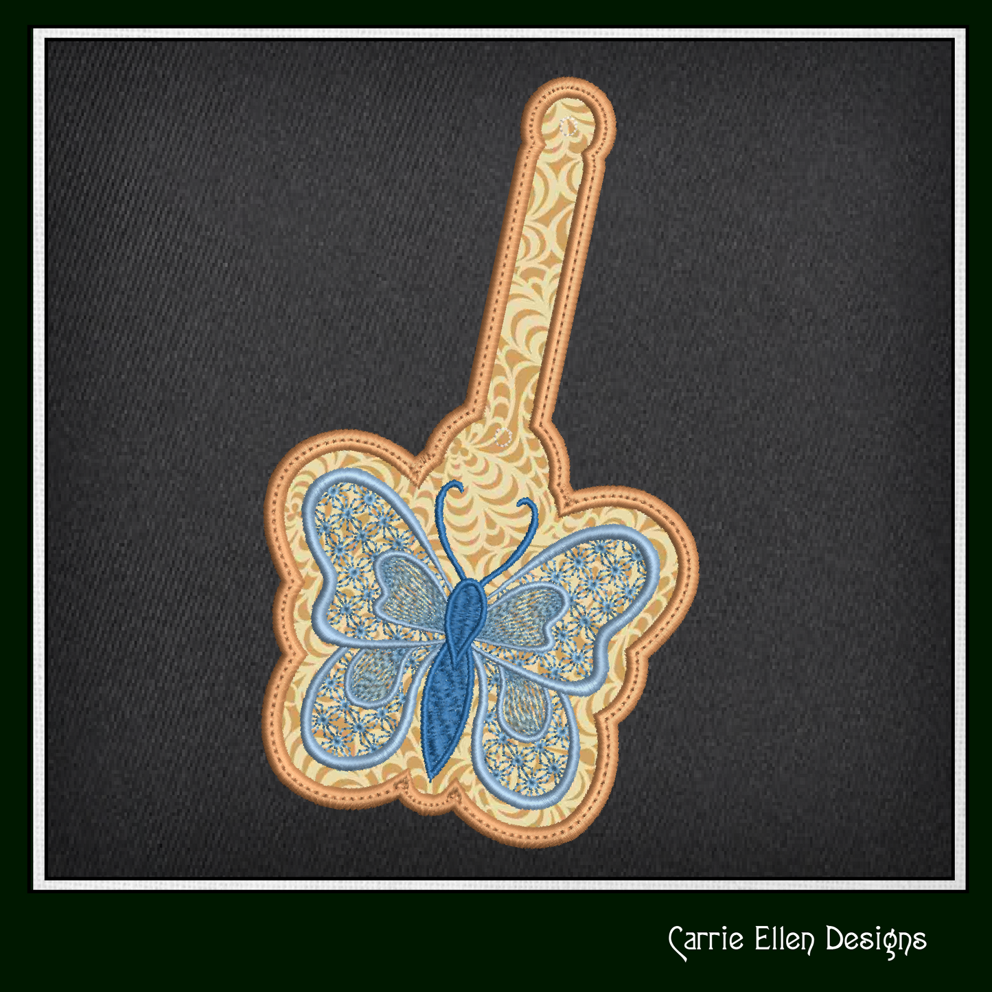 Butterfly ITH Key Fob Machine Embroidery Design | Garden Motif In-The-Hoop Butterfly Key Tag (2176)