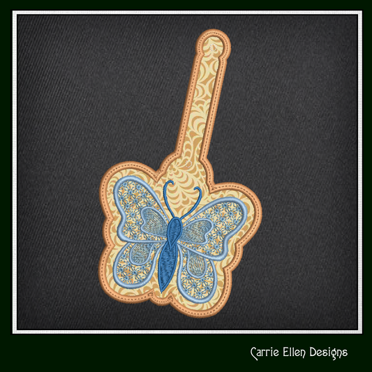 Butterfly ITH Key Fob Machine Embroidery Design | Garden Motif In-The-Hoop Butterfly Key Tag (2176)