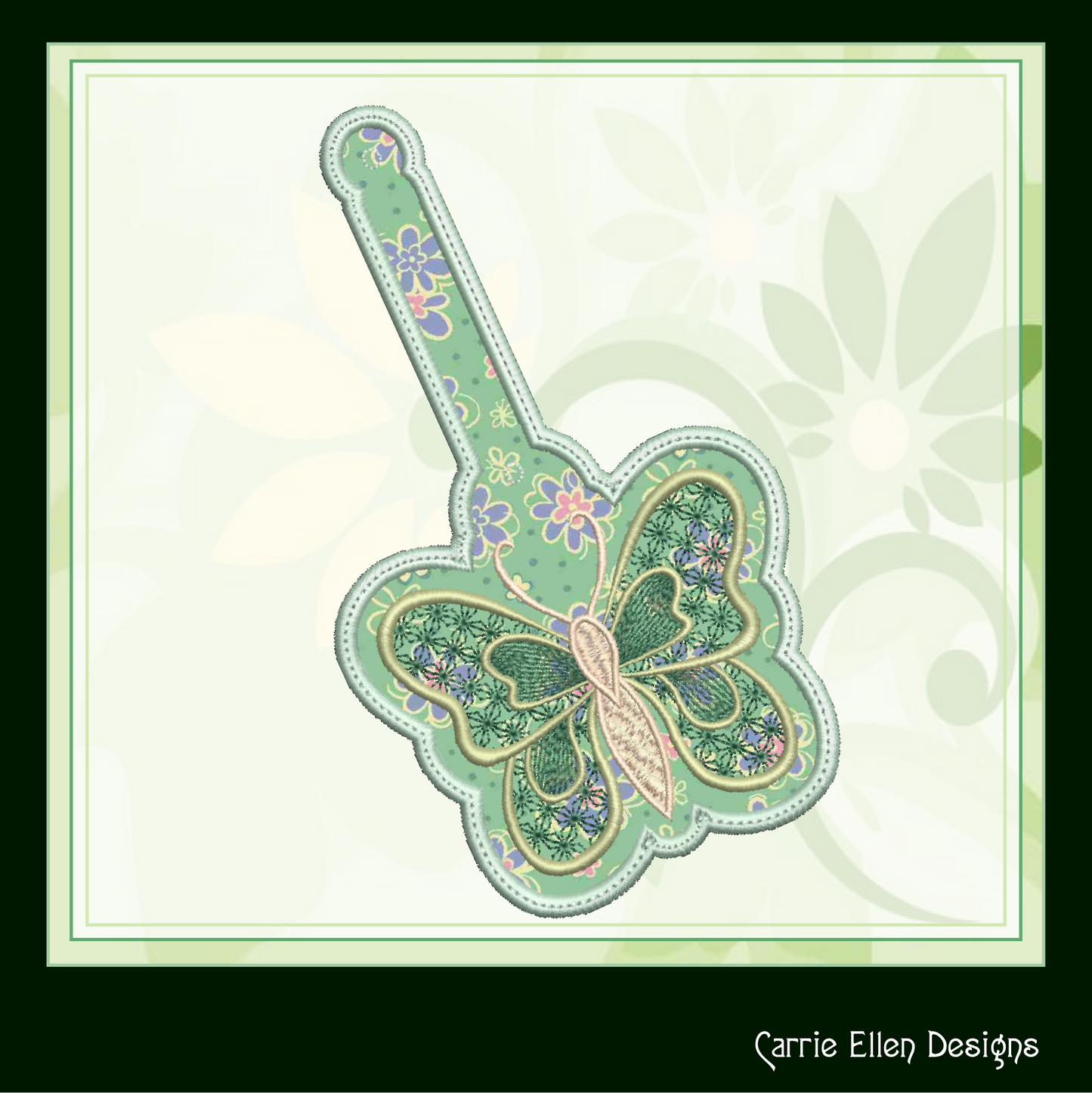 Butterfly ITH Key Fob Machine Embroidery Design | Garden Motif In-The-Hoop Butterfly Key Tag (2176)