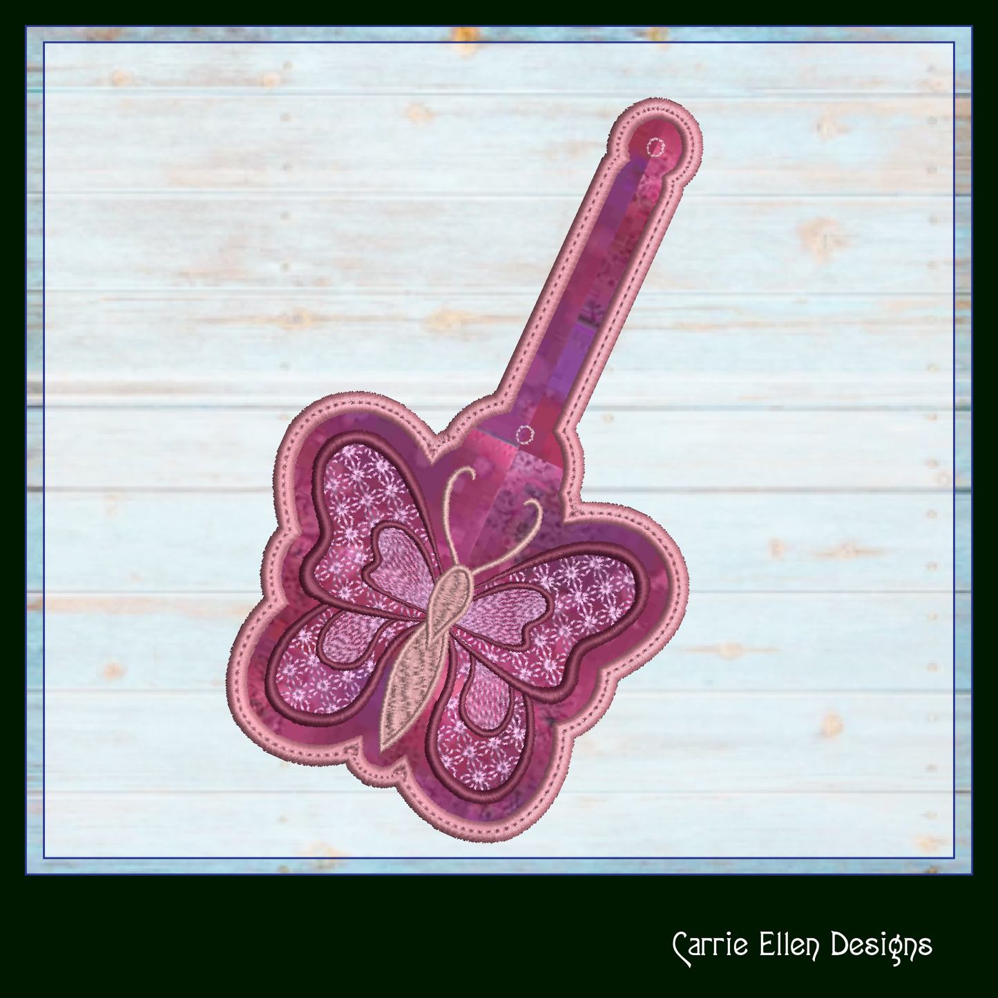 Butterfly ITH Key Fob Machine Embroidery Design | Garden Motif In-The-Hoop Butterfly Key Tag (2176)