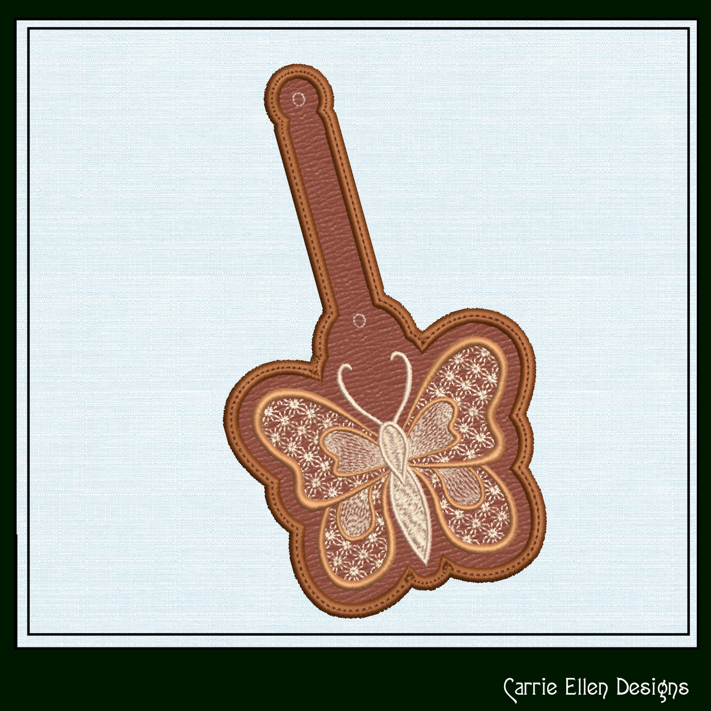Butterfly ITH Key Fob Machine Embroidery Design | Garden Motif In-The-Hoop Butterfly Key Tag (2176)