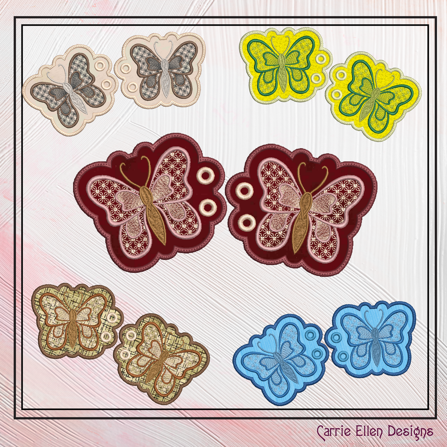 Butterfly Shoe Wing Machine Embroidery Design – Motif Fill ITH Shoelace Charms for Shoes and Boots – 4x4 & 5x7 Hoop (2177)