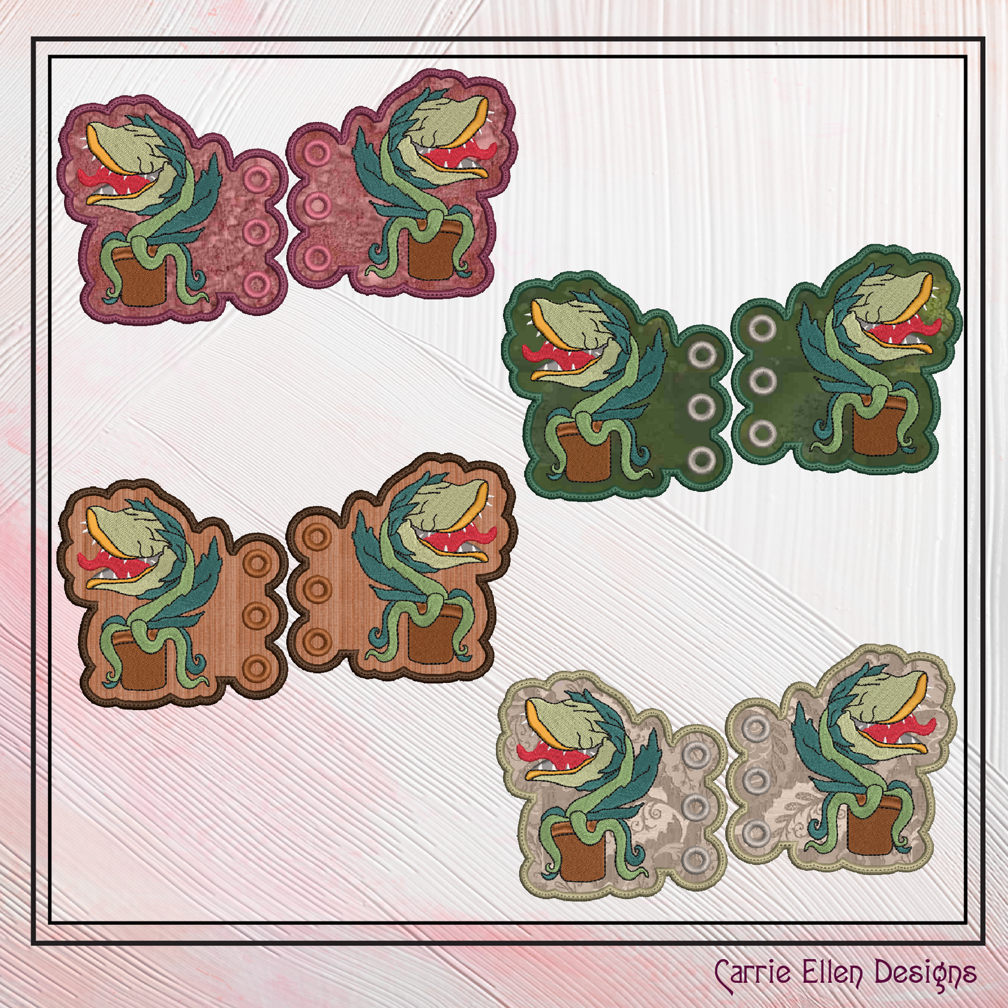 Audrey 2 ITH Shoe Wing Charms – Horror Plant Embroidery Design for Shoes and Boots – 4x4 & 5x7 Hoop (2179)