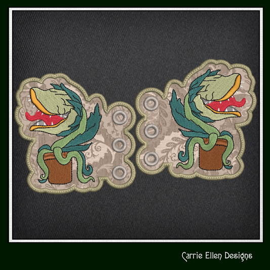 Audrey 2 ITH Shoe Wing Charms – Horror Plant Embroidery Design for Shoes and Boots – 4x4 & 5x7 Hoop (2179)