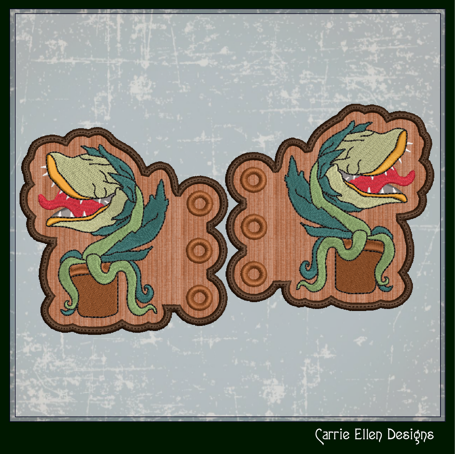 Audrey 2 ITH Shoe Wing Charms – Horror Plant Embroidery Design for Shoes and Boots – 4x4 & 5x7 Hoop (2179)