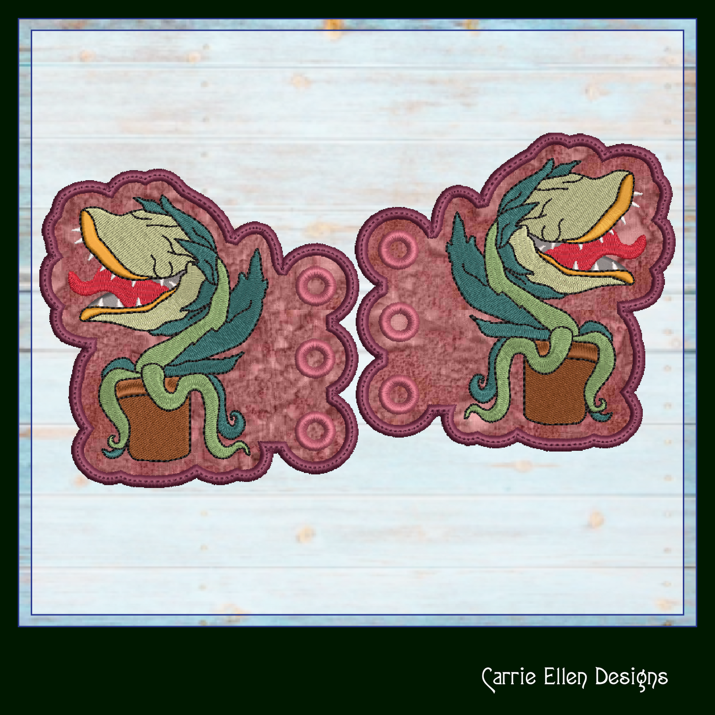 Audrey 2 ITH Shoe Wing Charms – Horror Plant Embroidery Design for Shoes and Boots – 4x4 & 5x7 Hoop (2179)