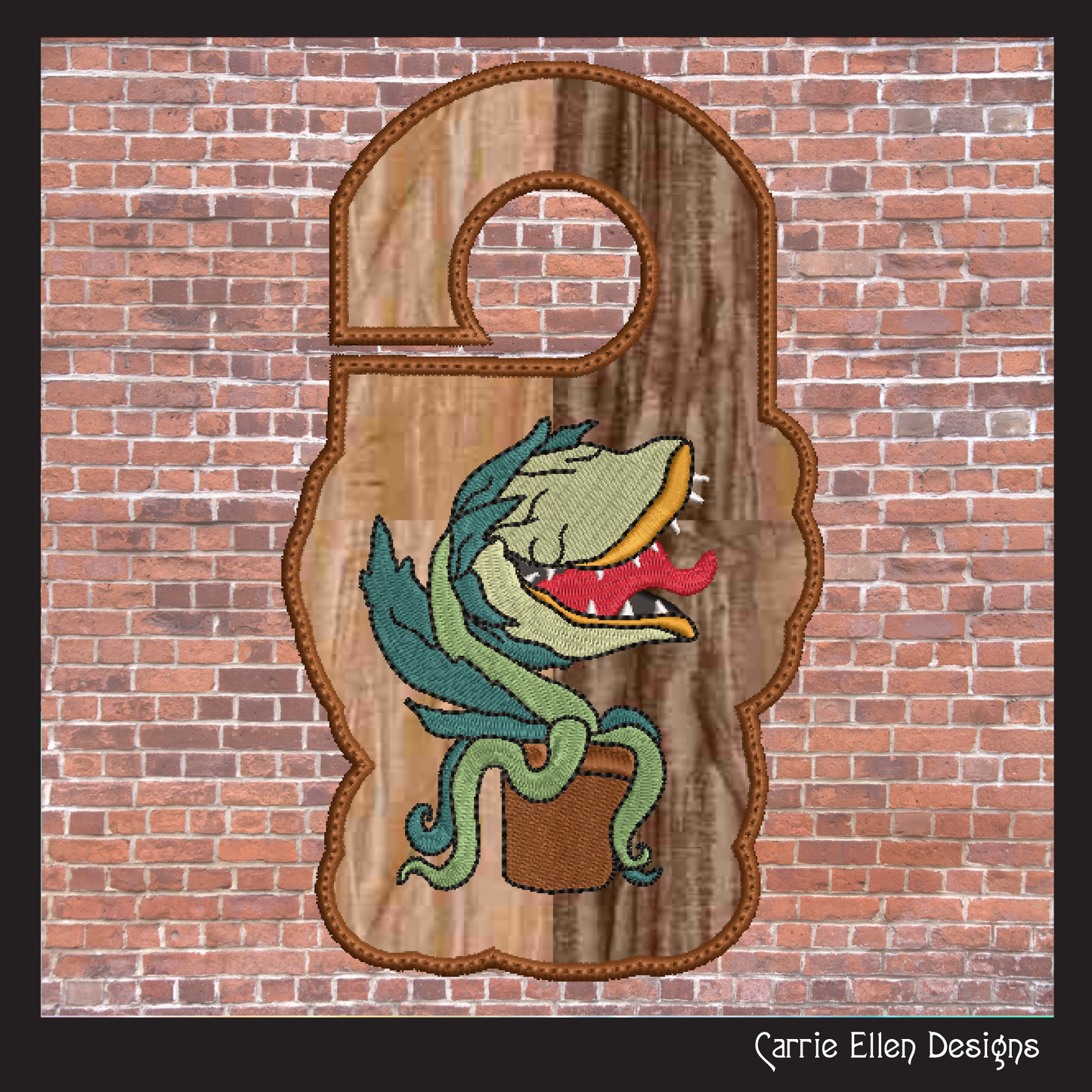 Audrey 2 ITH Doorknob Hanger Machine Embroidery Design, Classic Horror Character Little Shop Of Horrors Monster Plant (2180)