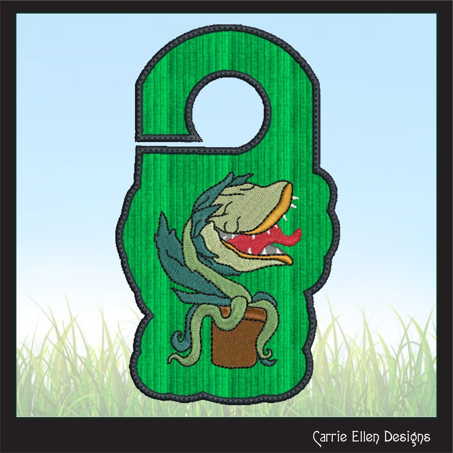Audrey 2 ITH Doorknob Hanger Machine Embroidery Design, Classic Horror Character Little Shop Of Horrors Monster Plant (2180)