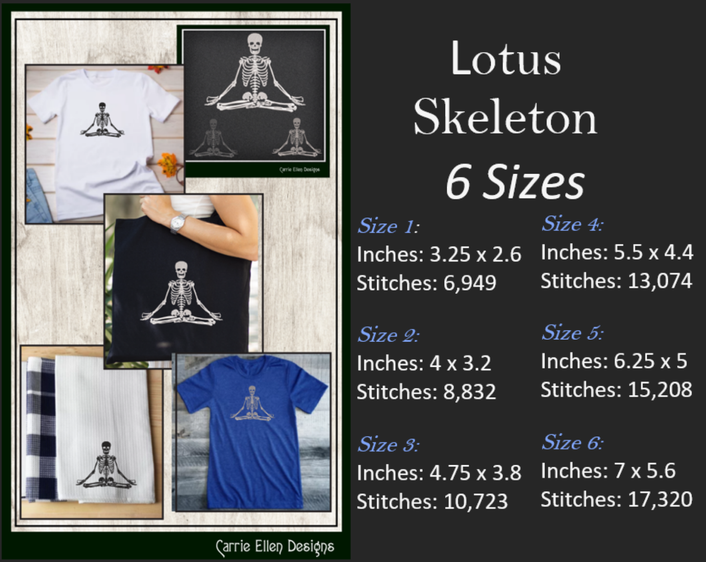 Skeleton Machine Embroidery Design, Meditating Skeleton Design, Sitting Lotus Pose, 6 Sizes (2182)