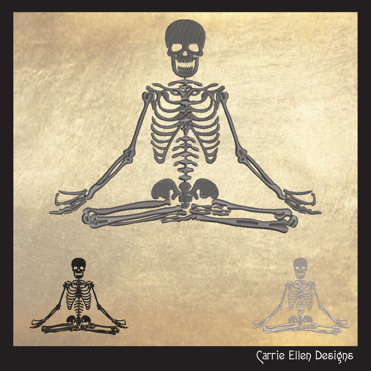 Skeleton Machine Embroidery Design, Meditating Skeleton Design, Sitting Lotus Pose, 6 Sizes (2182)