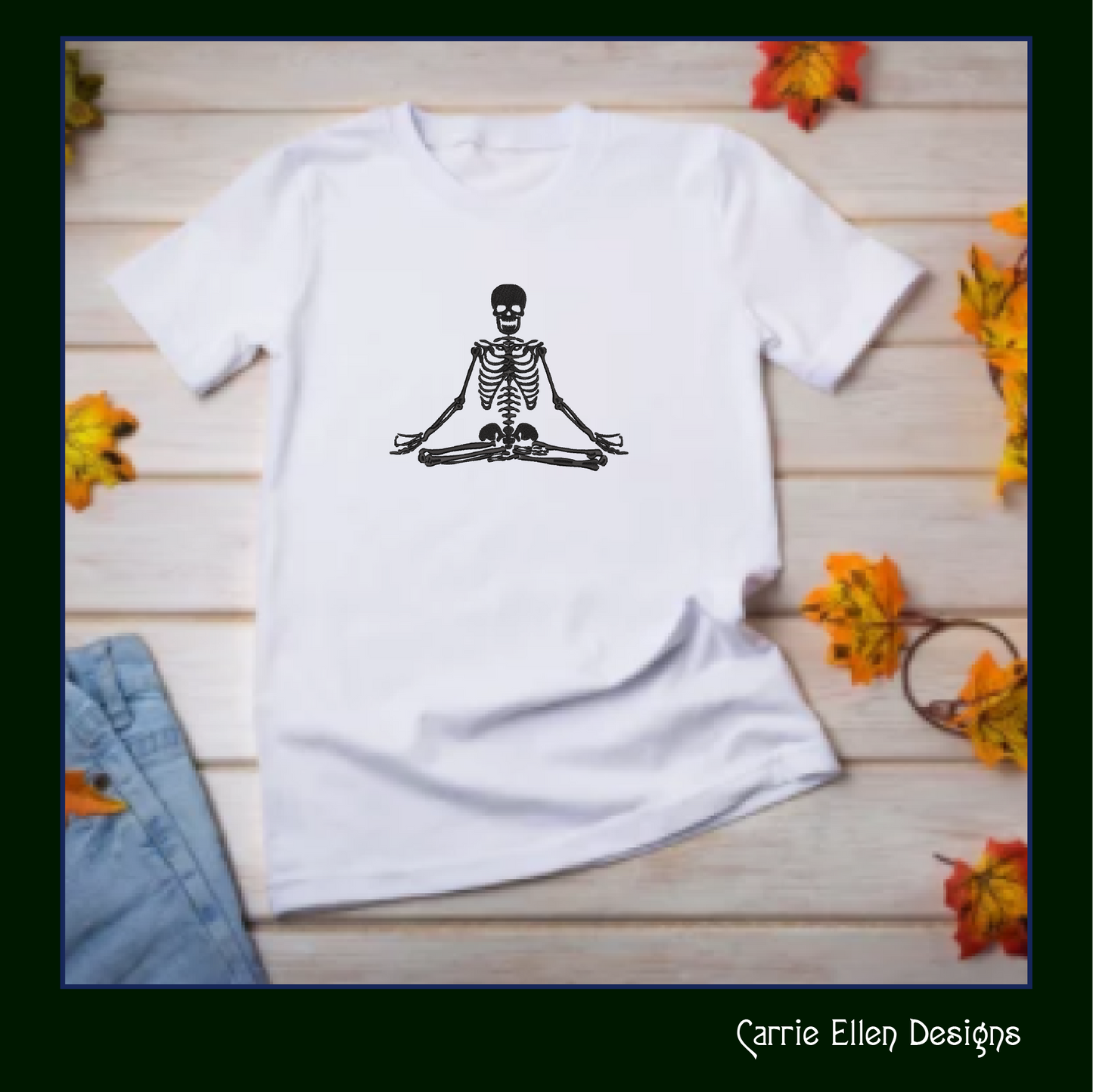 Skeleton Machine Embroidery Design, Meditating Skeleton Design, Sitting Lotus Pose, 6 Sizes (2182)