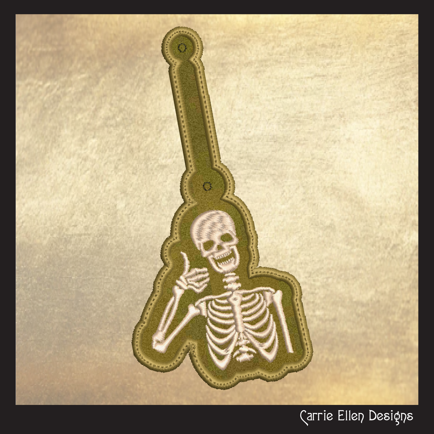 Skeleton ITH Key Fob Machine Embroidery Design | Thumbs Up Skeleton In-The-Hoop Key Tag (2184)
