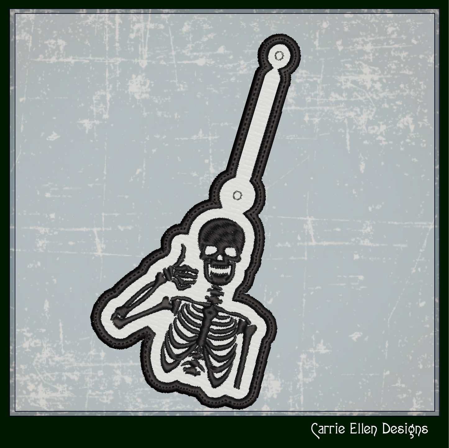 Skeleton ITH Key Fob Machine Embroidery Design | Thumbs Up Skeleton In-The-Hoop Key Tag (2184)