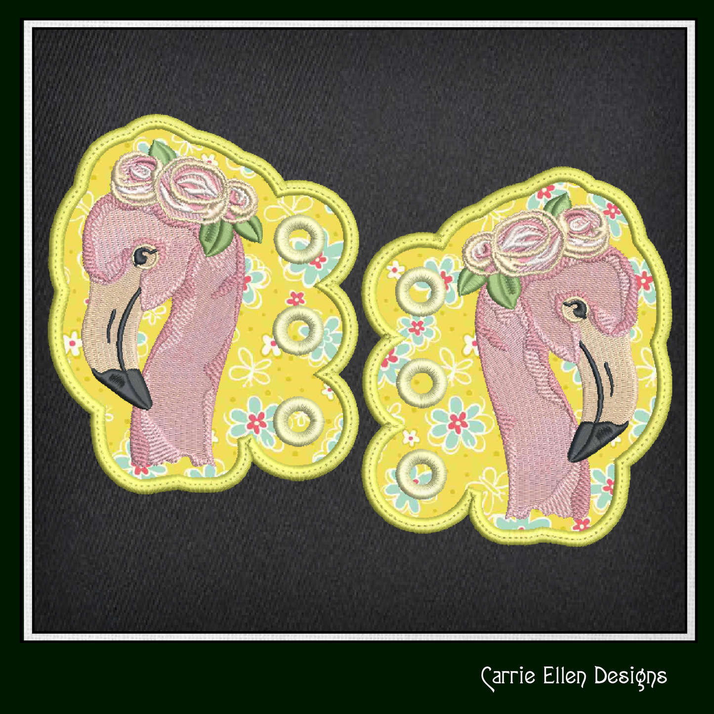 Flamingo Shoe Wings ITH Machine Embroidery Design – Whimsical Pink Bird with Floral Crown – In The Hoop Design for Shoes and Boots (2185)