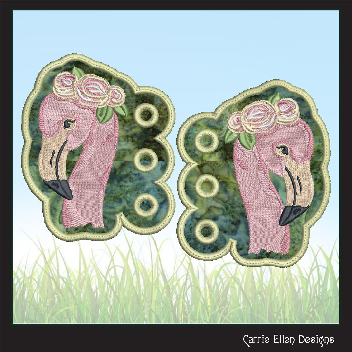Flamingo Shoe Wings ITH Machine Embroidery Design – Whimsical Pink Bird with Floral Crown – In The Hoop Design for Shoes and Boots (2185)
