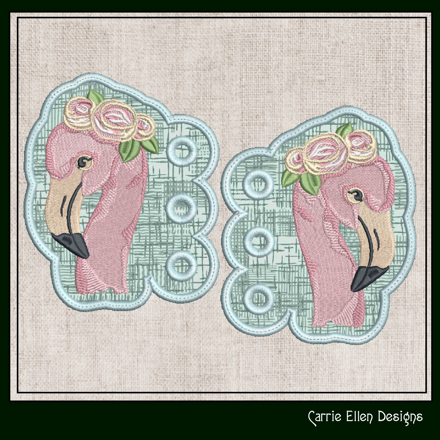 Flamingo Shoe Wings ITH Machine Embroidery Design – Whimsical Pink Bird with Floral Crown – In The Hoop Design for Shoes and Boots (2185)