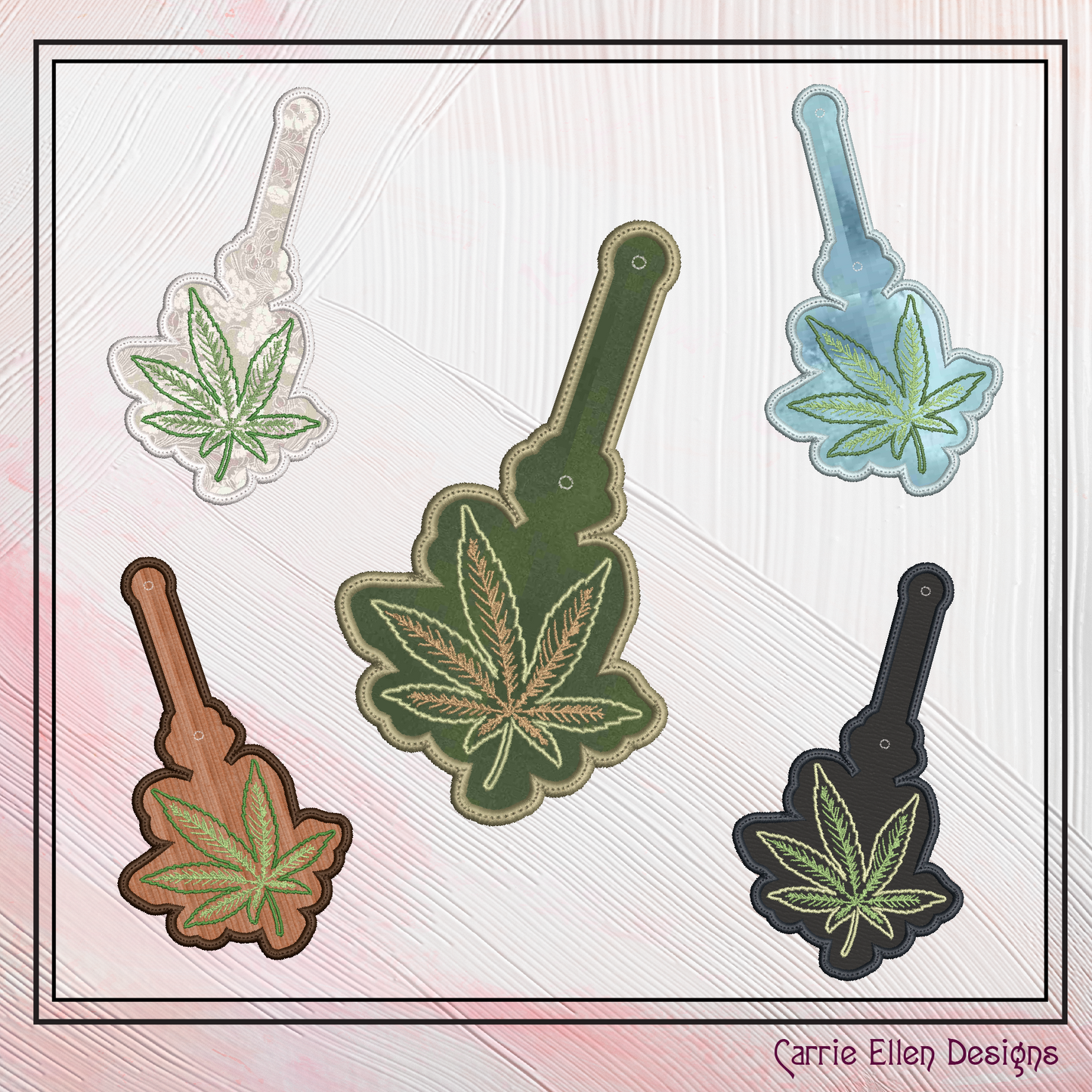 Marijuana Leaf ITH Key Fob Machine Embroidery Design | Cannabis In-The-Hoop Pop Key Tag Pattern (2191)