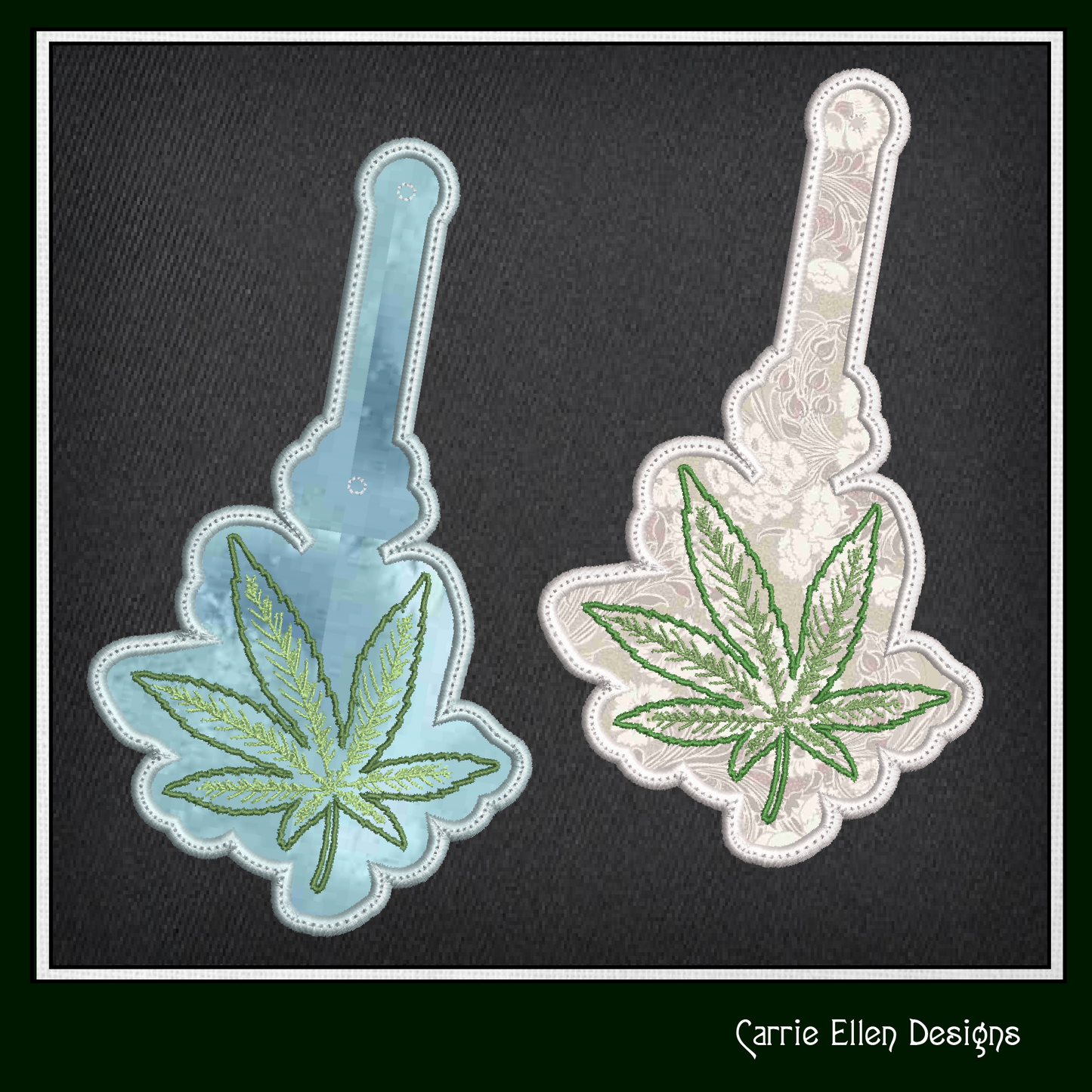 Marijuana Leaf ITH Key Fob Machine Embroidery Design | Cannabis In-The-Hoop Pop Key Tag Pattern (2191)