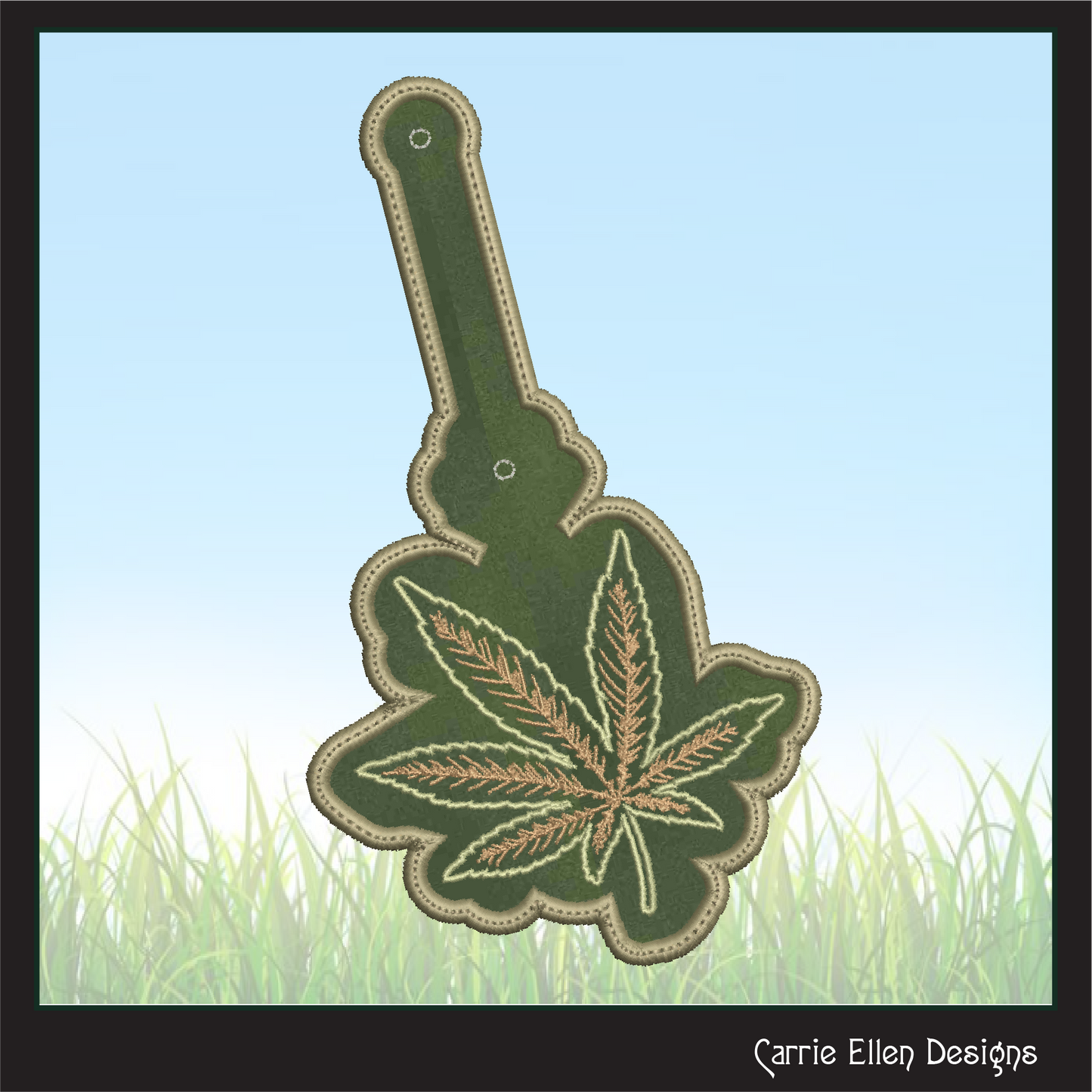 Marijuana Leaf ITH Key Fob Machine Embroidery Design | Cannabis In-The-Hoop Pop Key Tag Pattern (2191)