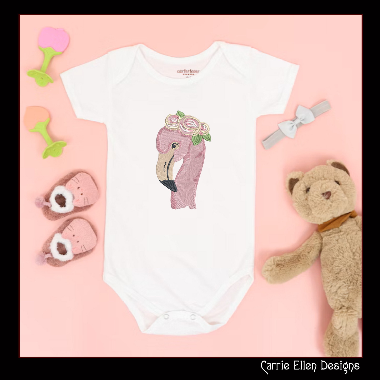 Flamingo Machine Embroidery Design, Quirky Pink Bird with Floral Crown Design, Whimsical Pink Flamingos, 6 sizes (2192)