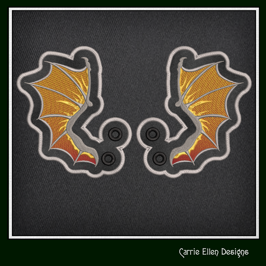 Bat Wing ITH Machine Embroidery Shoe Wings – Colorful Halloween Bat Wings – In The Hoop Shoe Charm Design for 4x4 and 5x7 Hoops (2203)