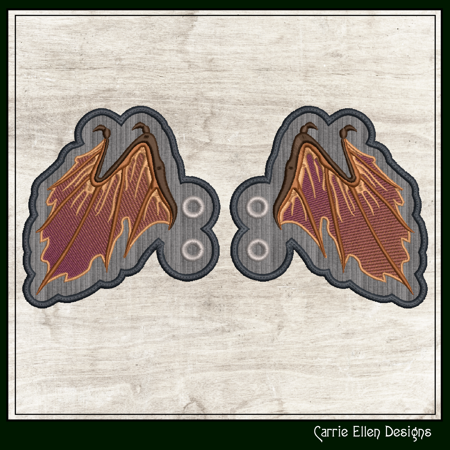Bat Wing ITH Machine Embroidery Shoe Wings – Colorful Halloween Bat Wings – In The Hoop Shoe Charm Design for 4x4 and 5x7 Hoops (2204)