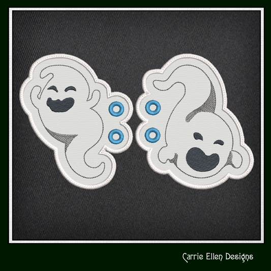 Ghost ITH Machine Embroidery Shoe Wings – Spooky Spirit Halloween Shoe Charms – In The Hoop Embroidery Design for 4x4 and 5x7 Hoops (2205)