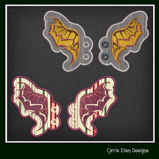 Bat Wing ITH Machine Embroidery Shoe Wings – Colorful Halloween Bat Wings – In The Hoop Shoe Charm Design for 4x4 and 5x7 Hoops (2206)