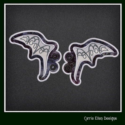 Bat Wing ITH Machine Embroidery Shoe Wings – Colorful Halloween Bat Wings – In The Hoop Shoe Charm Design for 4x4 and 5x7 Hoops (2207)