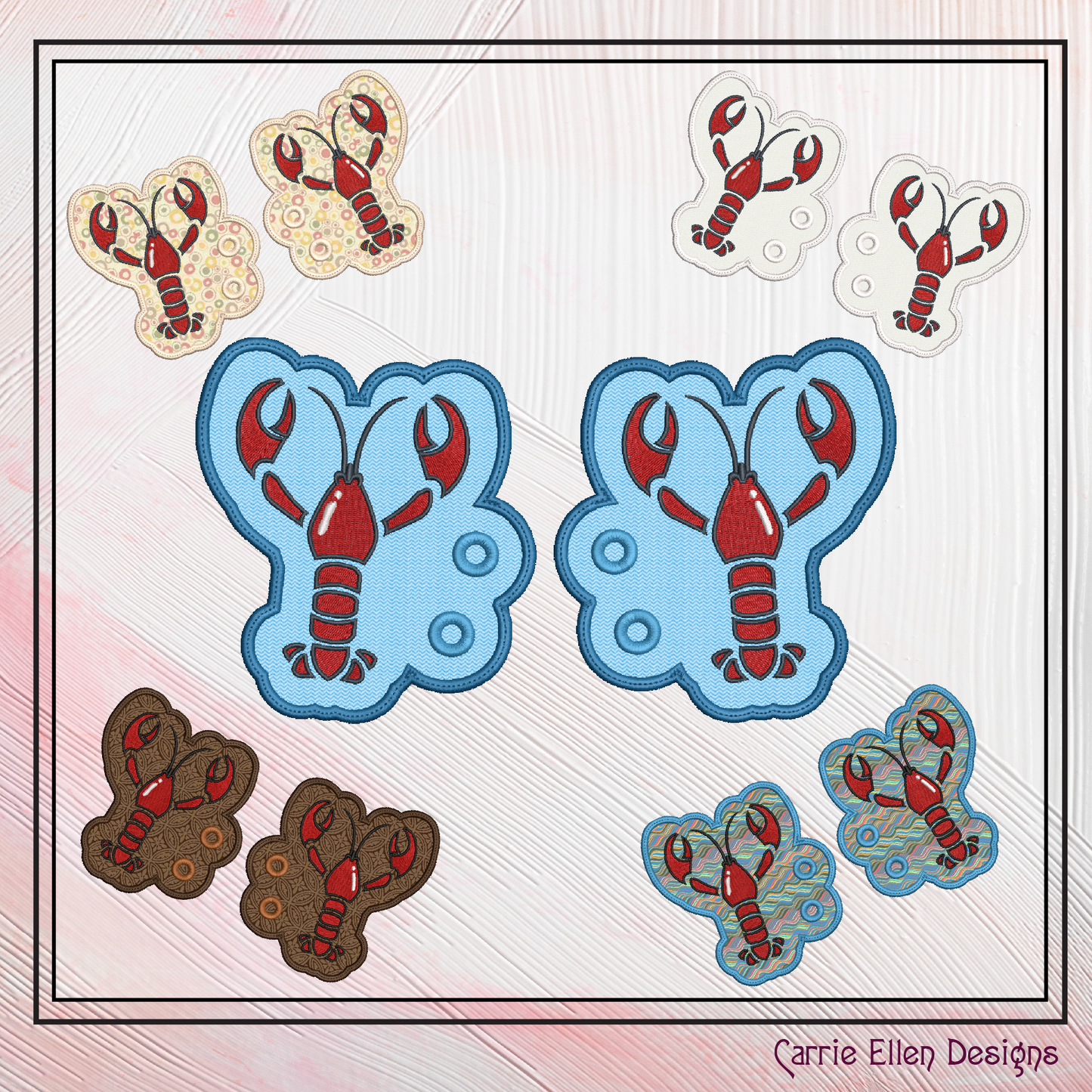 Lobster ITH Machine Embroidery Design – Crustacean Shoe Wings – In The Hoop Embroidery for 4x4 & 5x7 Hoops (2208)