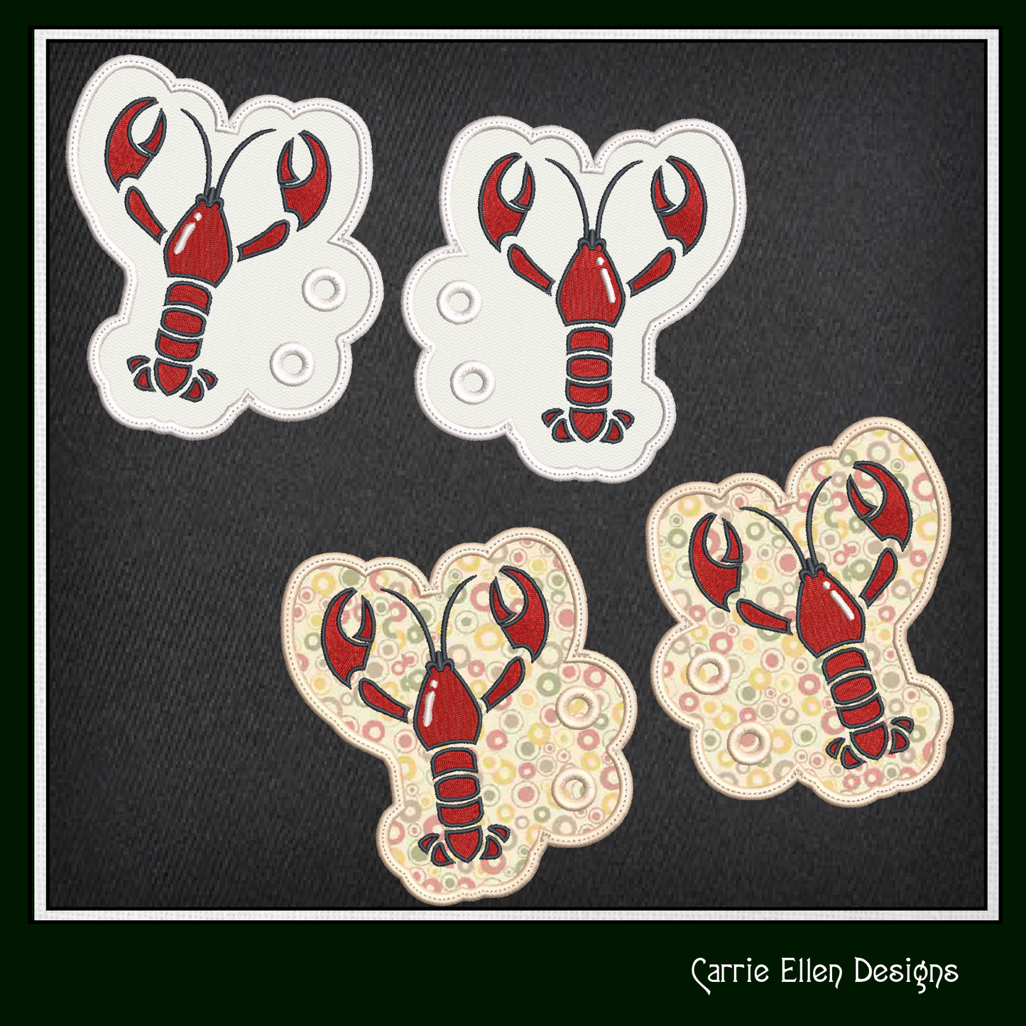 Lobster ITH Machine Embroidery Design – Crustacean Shoe Wings – In The Hoop Embroidery for 4x4 & 5x7 Hoops (2208)