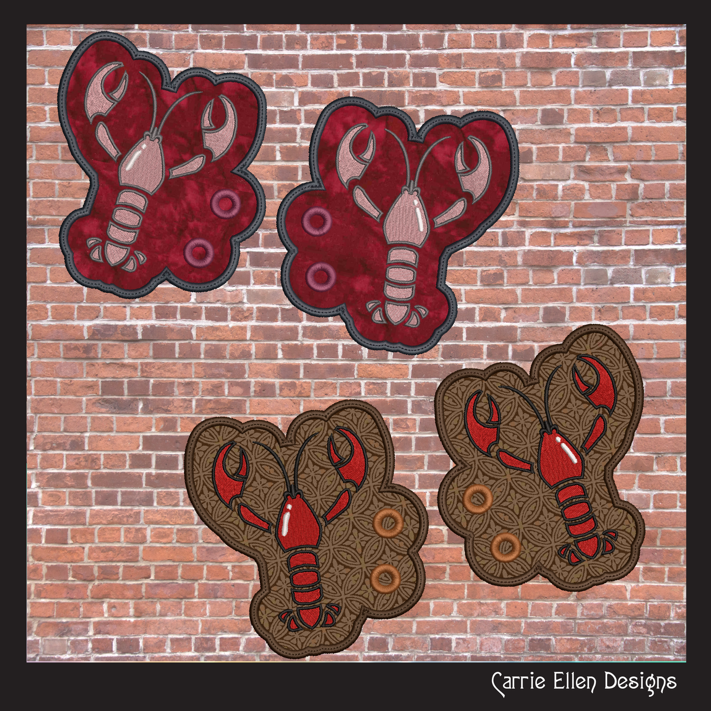 Lobster ITH Machine Embroidery Design – Crustacean Shoe Wings – In The Hoop Embroidery for 4x4 & 5x7 Hoops (2208)
