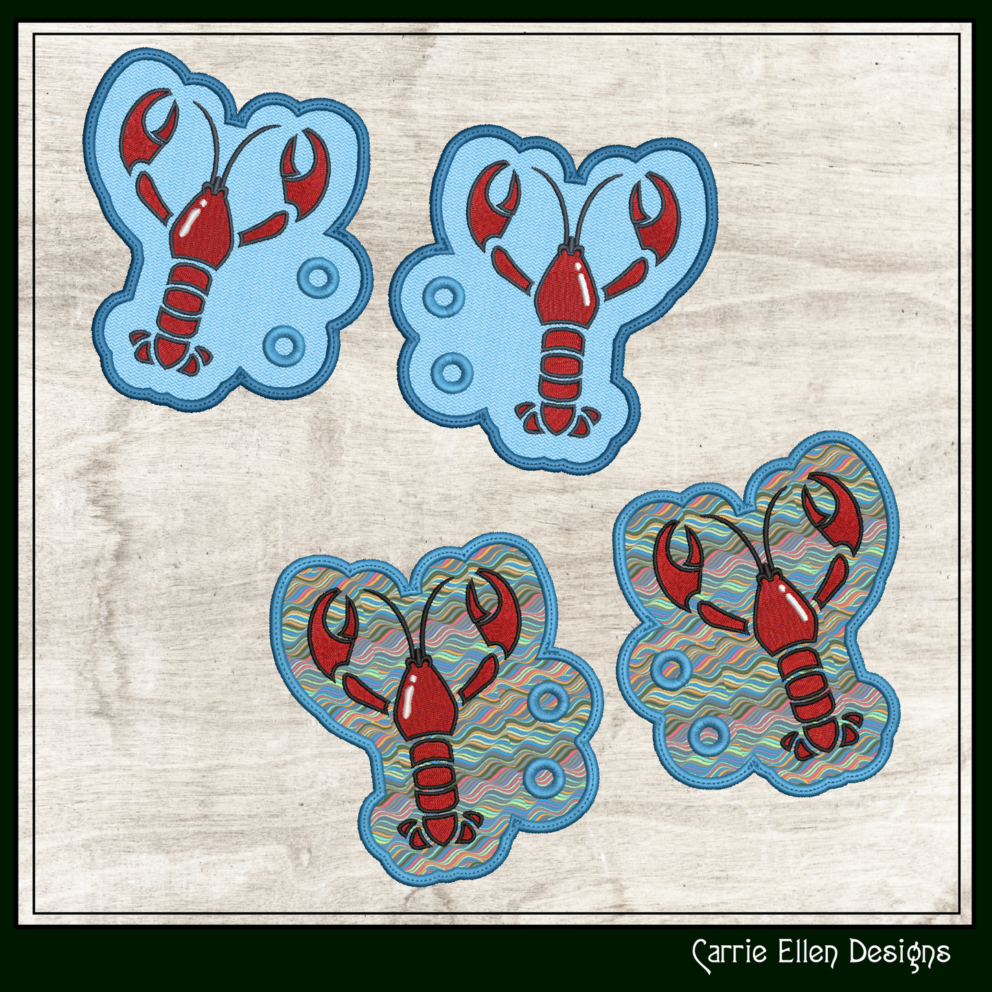 Lobster ITH Machine Embroidery Design – Crustacean Shoe Wings – In The Hoop Embroidery for 4x4 & 5x7 Hoops (2208)
