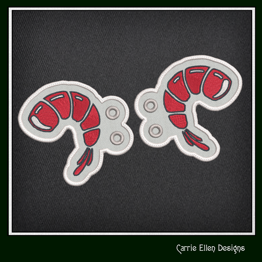 Shrimp ITH Machine Embroidery Design – Prawn Shoe Wing Charms – In The Hoop Embroidery for 4x4 & 5x7 Hoops (2209)