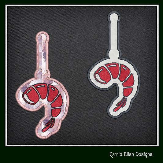 Shrimp ITH Key Fob Machine Embroidery Design | Fun Crustacean Prawn In-The-Hoop Keychain Project (2212)
