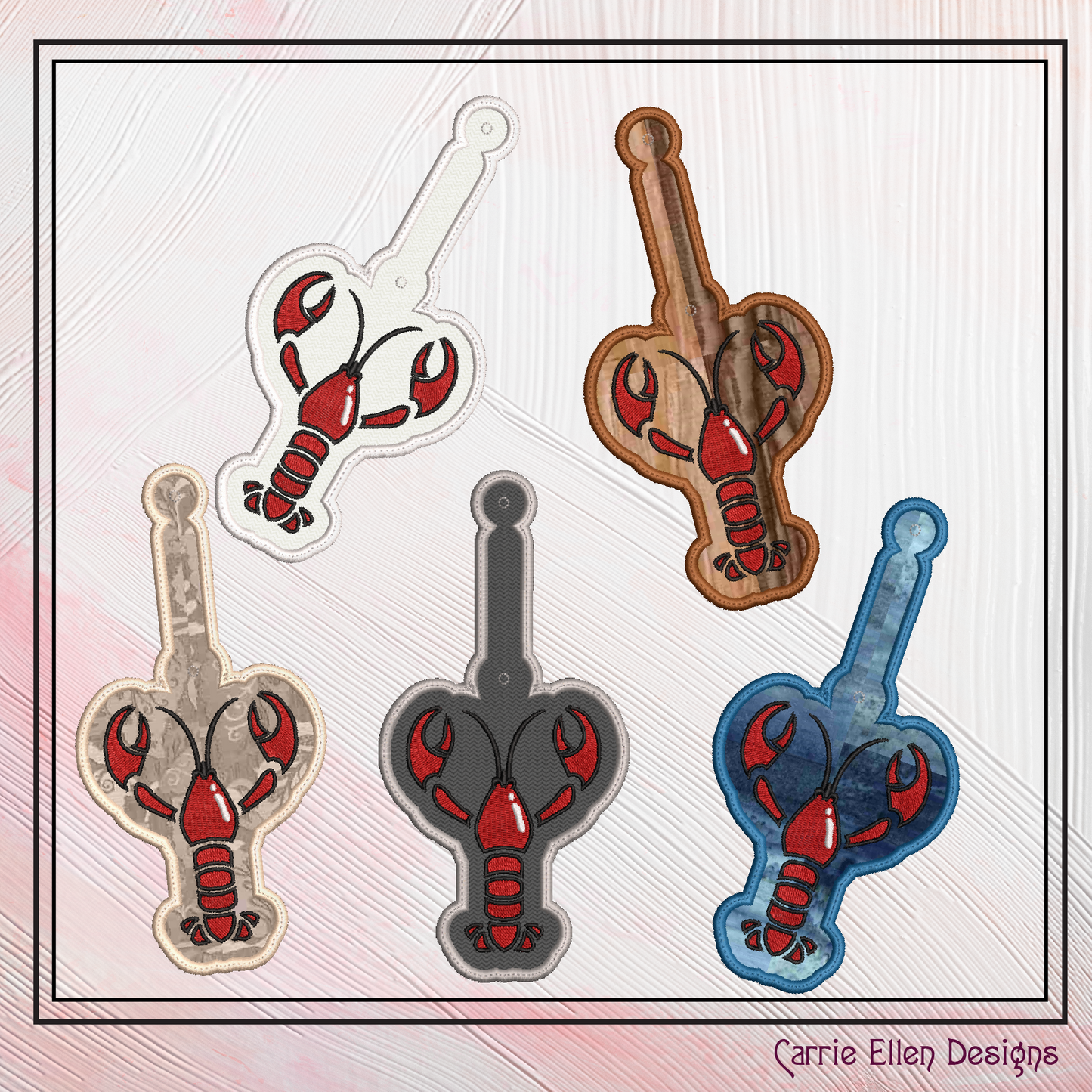 Lobster ITH Key Fob Machine Embroidery Design | Crustacean Lover In-The-Hoop Keychain Project (2213)